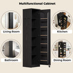 IRONCK Narrow Kitchen Pantry Storage Cabinet, 72" Slim Single Door with 6 Adjustable Shelves, Door Rack and Wheels, Space Saving Freestanding Storage Floor Cabinet for Small Place, Black