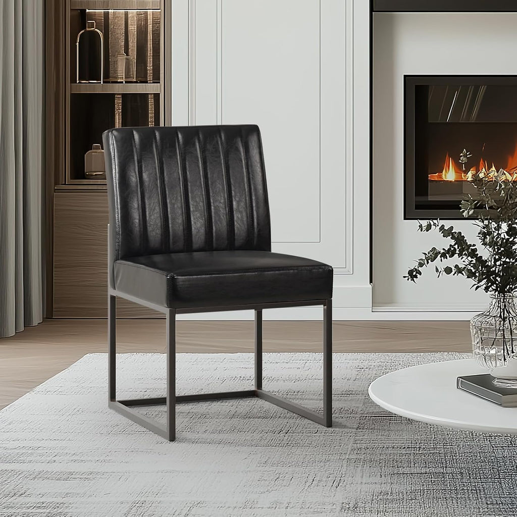 SIMTONAL Black Dining Chairs Set of 4, Modern Comfortable Upholstered Chairs, PU Leather Kitchen & Dining Room Chair with Black Finish Metal Frame