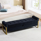 67" Storage Bench for Bedroom, King Size End of Bed Bench, Upholstered Storage Ottoman Bench with Golden Metal Legs, Bedroom Bench for Entryway, Black