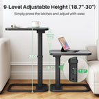 Kitstorack TV Tray Table, Adjustable Height & Rounded Metal Corners, Snack Table for Couch, Sofa, Bed, Chair, Living Room, C Shaped End Side Table for Eating, Dinner or Laptop, Small Spaces, Dark Gray