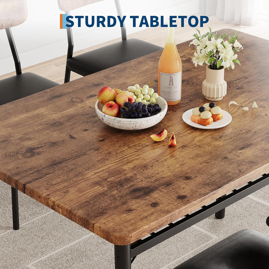 GarveeHome Dining Table Set for 4 with Storage Rack, Brown | 5-Piece Kitchen Table and Upholstered Chairs, Wood Tabletop, Heavy-Duty Metel Frame, for Small Space, Apartment, Kitchen Room