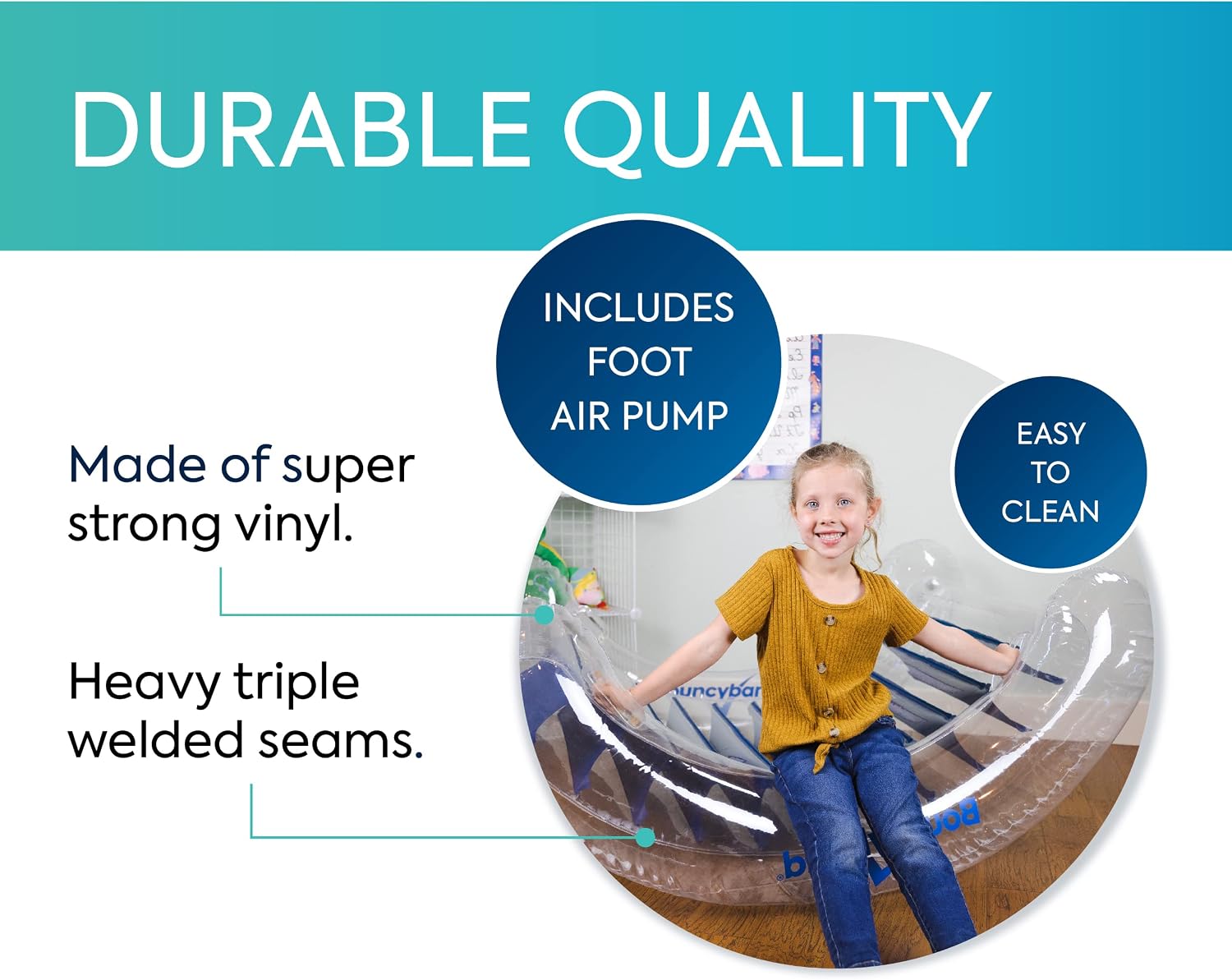 BouncyBand Inflatable Sensory Rocker Chair – 56” x 43” x 24” – Provides Deep Pressure and Calming and Fun Active Movement to Improve Focus – Includes Air Pump and Repair Kit