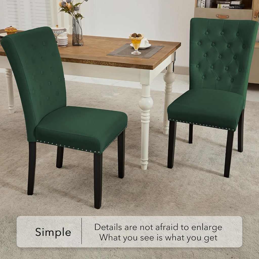 adochr Velvet Dining Chairs Set of 4, Parsons Kitchen Chair, Green | Wooden Legs & Nailed Trim, Upholstered Dining Room Chairs 350 LBS Capacity
