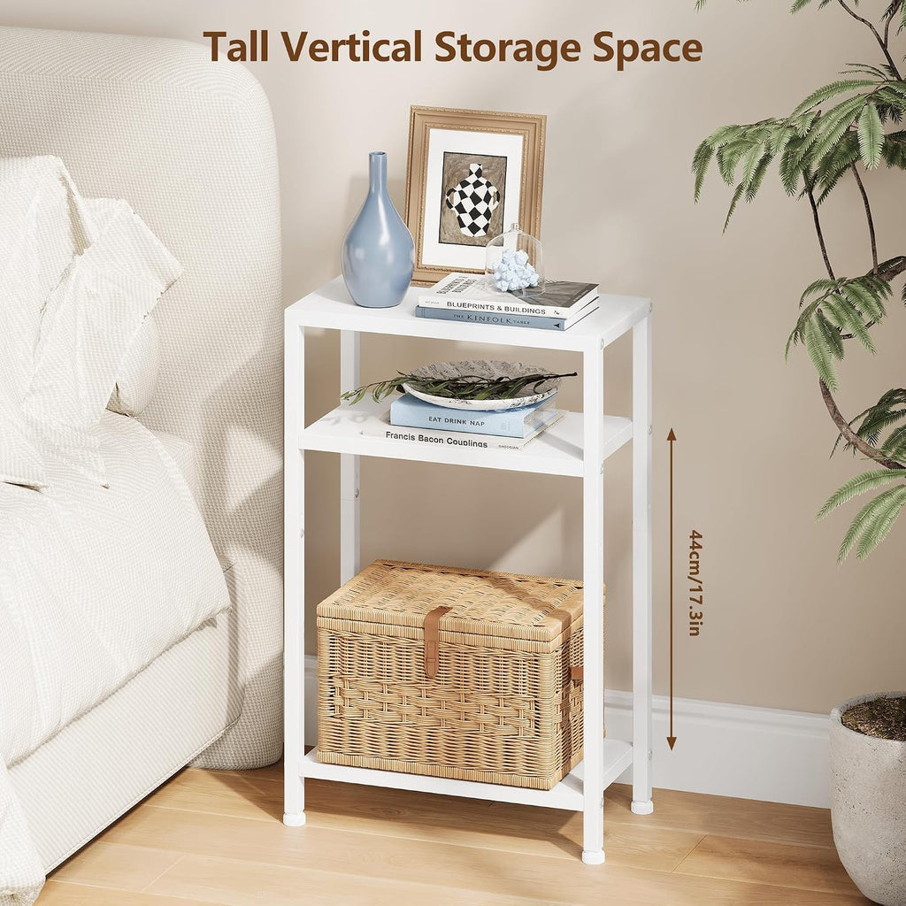 Heybly Small Narrow Side Table for Small Space, Thin Bedside Table, Skinny End Table, Slim Sofa Table, 26.4" Tall Nightstand, Couch Table for Living Room, Bedroom, Study, Balcony, White, HET006WT1