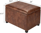 Asense 24-Inch Storage Ottoman Bench,Foot Stool Ottoman with Storage, Faux Leather Upholstered Foot Rest Seat with Safety Hinge,Wood Legs Stool for Living Room, Bedroom,Entryway,Coffee Brown
