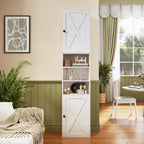 70.8" Tall Bathroom Storage Cabinet with 2 Barn Doors, Narrow Storage Cabinet with Adjustable Shelves & Open Compartments, Slim Floor Cabinet for Bathroom, Kitchen, Entryway, Living Room, White