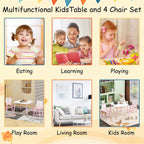 Kids Table and Chair Set 3-Piece Wooden Toddler Desk with Animal Backrest Pink and White Activity Table for Drawing Learning Playroom or Nursery