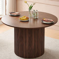 Homedot 47" Round Kitchen Dining Table Walnut for 4 with Veneer Tabletop | Farmhouse Dinner Table Fluted| Two-Part Tabletop| Rustic Circle Dining Table with Wooden Strip Base for Dining Living Room