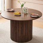 47" Round Dining Table for 4, Modern Farmhouse Kitchen Table, Walnut Wood Veneer Tabletop with Wood Strip Base, Kitchen & Dining Room Table