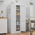 Metal Pantry Cabinet, Freestanding Kitchen Storage Cabinet with Doors and 4 Adjustable Shelves, Narrow Tall Food Pantry for Dining Room, Laundry Room,61-Inch White