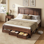 AMERLIFE 52.2" King Size Farmhouse Bed Frame with Headboard, Rustic Brown