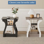 OLIXIS End Table with Charging Station, Modern Curved Nightstand Set of 2
