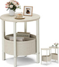 Vagusicc Small Round Side Table End Table, Tall Accent Table with Storage Basket, Set of 2 Half Round Tables Half Moon Tables, Coffee Bedside Tables, Modern Nightstand for Living Room Bedroom, Cream