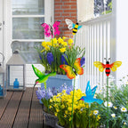 Juegoal 6 Pack Metal Yard Stakes Spring Decor, Outdoor Metal Colorful Butterfly Hummingbird & Bee Shaking Head Yard Art, Rust Proof Metal Plant Sticks for Yard Lawn Pathway Patio Ornaments