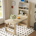 JIJIWANG Compact 33.5x15.7x69inch Buffet with Hutch and Foldable Dining Table, Multifunctional Cupboard with Storage Shelf and Side Hooks for Small Places (Natural Oak, 66.1" L x 31.5" W x 69" H)