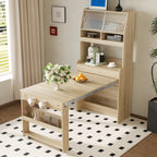 JIJIWANG Compact 33.5x15.7x69inch Buffet with Hutch and Foldable Dining Table, Multifunctional Cupboard with Storage Shelf and Side Hooks for Small Places (Natural Oak, 66.1" L x 31.5" W x 69" H)