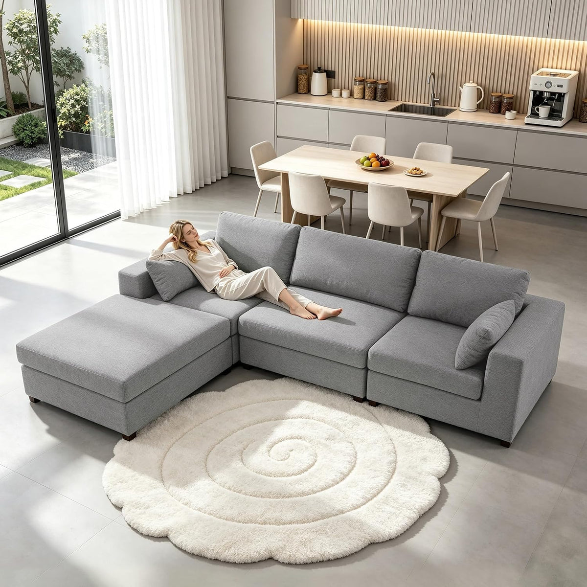 Oversized L Shaped Sectional Couch for Living Room, Extra Wide Deep Seat Couch with Covers Removable, Modern Luxury Chenille Modular Sectional Sofa, Cloud Couch for Apartment, Light Gray
