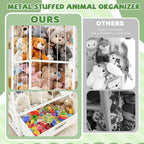 Stuffed Animal Storage, Metal Stuff Animals Zoo Holder with Fabric Drawer and Wheels Tall Vertical Plushies Toy Organizer Plush Storage Cage with Elastic Band for Nursery Playroom Corner