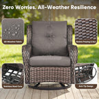 Belord Outdoor Swivel Chairs Set of 2,Patio Wicker Rocker Chairs with Ottomans, All Weather Patio Conversation Furniture Set, Ideal for Porch Balcony Deck Yard, Brown Wicker/Gray