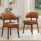 MALOL Wooden Dining Chairs Set of 2, Modern Upholstered Dining Room Chair, PU Leather Kitchen Side Chairs with Curved Open Back for Living Room/Restaurant/Cafe, Brown
