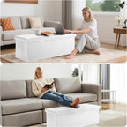 DUMOS 43 Inch Folding Ottoman with Storage Bench, Foot Rest Stool Ottoman | Upholstered End of Bed Storage Bench, Storage Ottoman Loads 660 Lbs for Bedroom, Living Room, Synthetic Leather, Beige