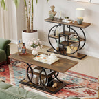 GiftGo Narrow Console Table for Entryway Industrial 4-Tier Sofa Table Behind Couch with Circle Base Rustic Wooden Accent Tables with Storage Shelves for Living Room, Hallway, Foyer (Brown)