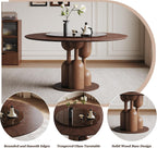 Montary 59-inch Natural Oak Wabi-Sabi Round Dining Table with 35-inch Tempered Glass Lazy Susan, Handcrafted Japanese Style Sculptural Solid Wood Dining Table for Living Room & Restaurant