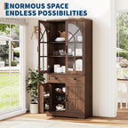 CABIHOME Farmhouse Pantry Cabinet,Freestanding Tall Wood Kitchen Storage with Tempered Glass Doors,Adjustable Shelves Multifunctional Organizer for Dining Room