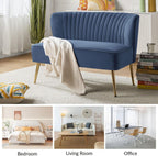 TINA'S HOME Mid-Century Velvet Loveseat Sofa, Upholstered Loveseat Couch with Golden Metal Legs, Small Tufted 2-Seat Sofa Armless Love Seat for Living Room Bedroom, Slate Blue