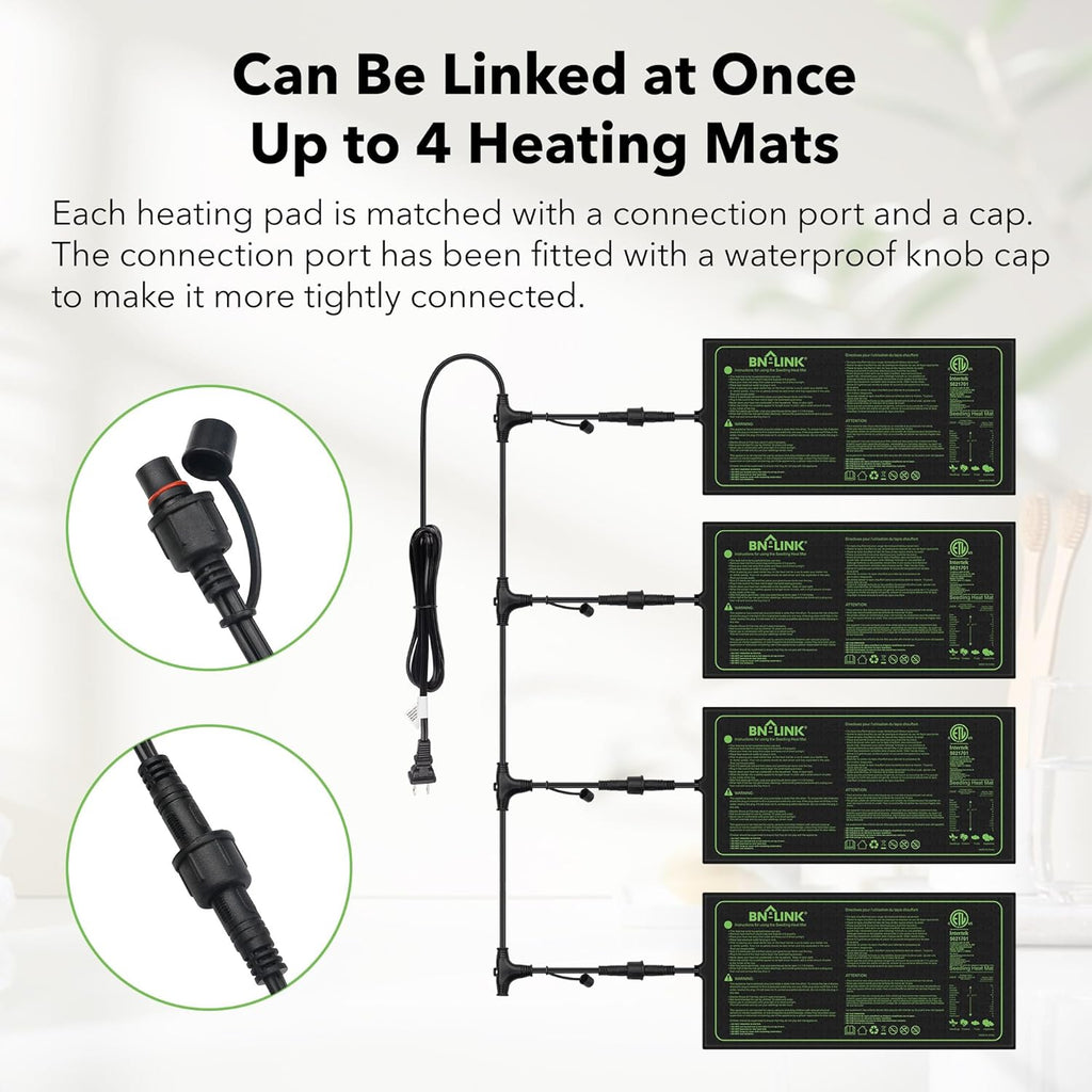 BN-LINK Seedling Heat Mat for Seed Starting 10" x 20.75", 4 Pack Daisy Chainable Waterproof Warming Mat Plant Heating Pad for Seed Germination, Indoor Growing, Hydroponic, Greenhouse, ETL Listed