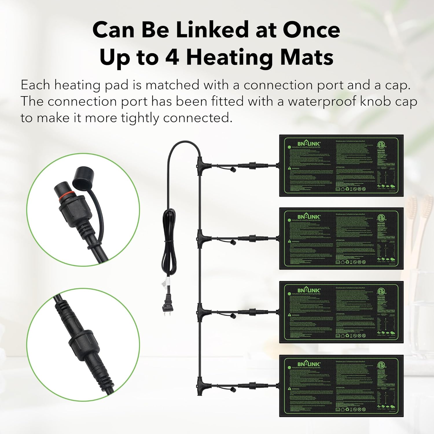 BN-LINK Seedling Heat Mat for Seed Starting 10" x 20.75", 4 Pack Daisy Chainable Waterproof Warming Mat Plant Heating Pad for Seed Germination, Indoor Growing, Hydroponic, Greenhouse, ETL Listed