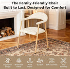 DUMOS Dining Chairs Set of 2, Linen Fabric Upholstered Kitchen Side Chairs with Curved Backrest & Metal Legs, Modern Farmhouse Accent Chairs for Dining Room Kitchen Living Room Cafe, Beige