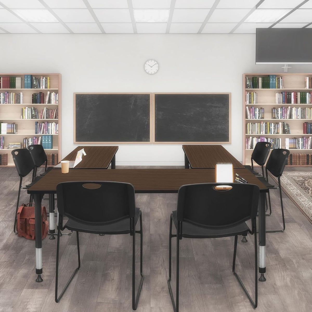 Regency Kee 60 x 24 in. Height Adjustable Classroom Activity Table- Neo Walnut Top & Black Base