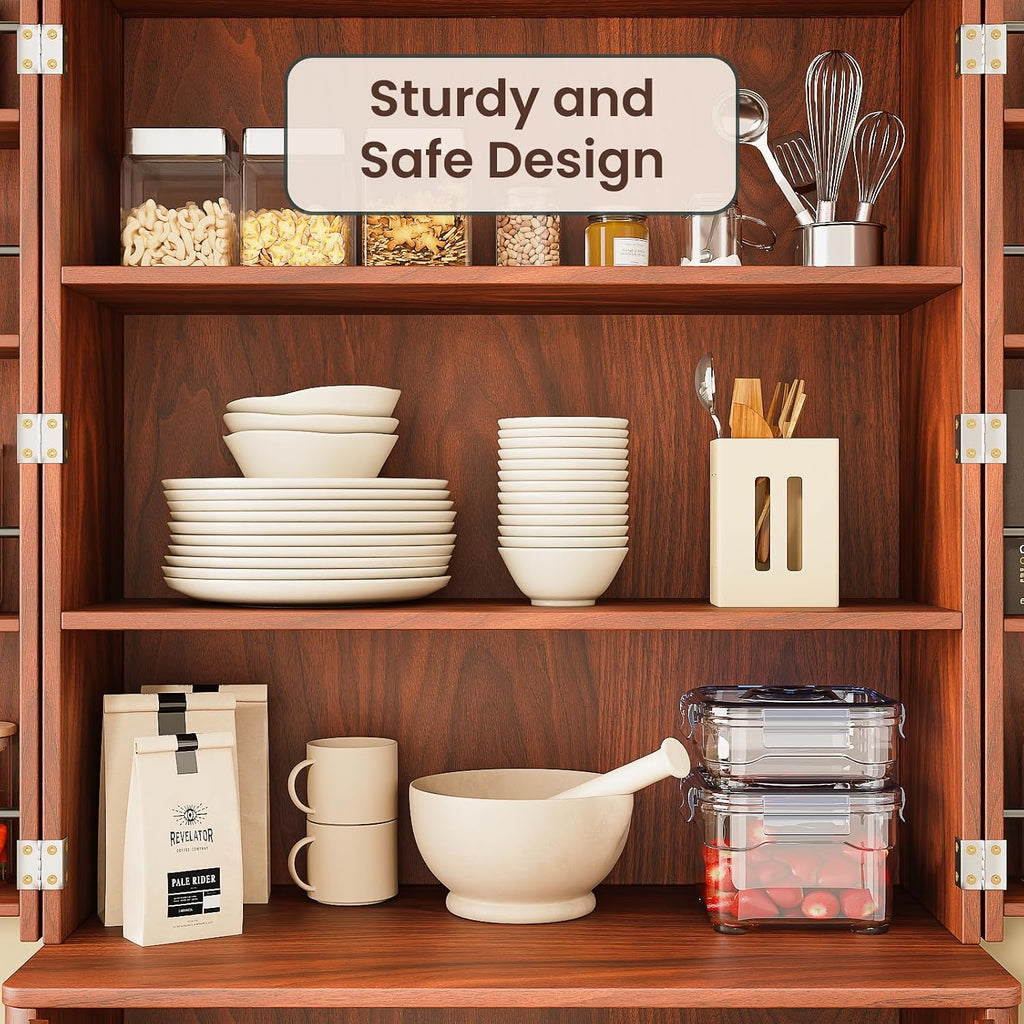 72" Tall Kitchen Pantry Modern Fluted Wood Storage Cabinet with Doors,6 Door Shelves, Organizer, Versatile Cupboard for Kitchen Dining (Walnut-Fluted)