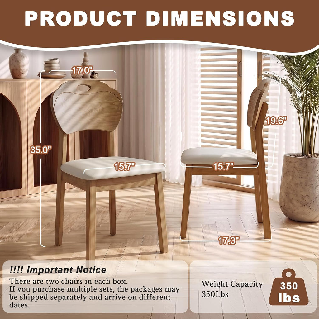 Dining Chairs Set of 6, Modern Upholstered Dining Room Chairs with Faux Leather Seat, Solid Rubber Wood Frame Kitchen Chairs with Ergonomic Curved Backrest