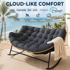 SWITTE Double Rocking Papasan Chair Outdoor, Indoor Oversized Wicker Egg Loveseat with Thick Cushion, Heavy Duty 2 Person Patio Lounge Rocker for Balcony, Porch, Indoor Bedroom, Dark Grey