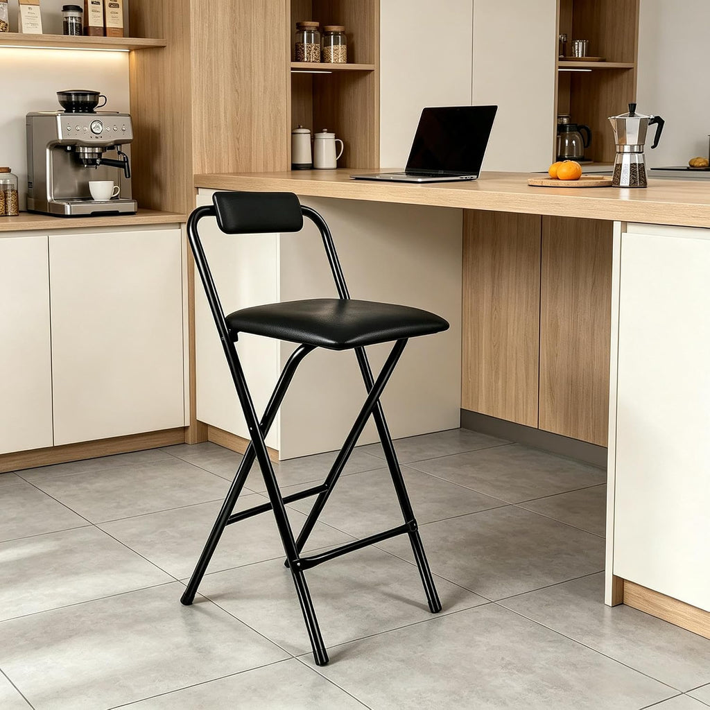 Folding Stool with Back,1Pcs Tall Foldable Stool 29.5 Inch | Portable High Chairs Bar Stools Adult Leather Padded Comfortable and Sturdy for Kitchen Counter Bar Table Island Shop
