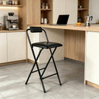 Folding Stool with Back,1Pcs Tall Foldable Stool 29.5 Inch | Portable High Chairs Bar Stools Adult Leather Padded Comfortable and Sturdy for Kitchen Counter Bar Table Island Shop