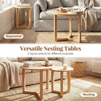 Giantex Round Nesting Coffee Table Set of 2, Wood Nesting End Tables with Thickened Top & Solid Rubber Wood Legs, Farmhouse Sofa Side Table for Small Spaces Living Room Bedroom (Natural)