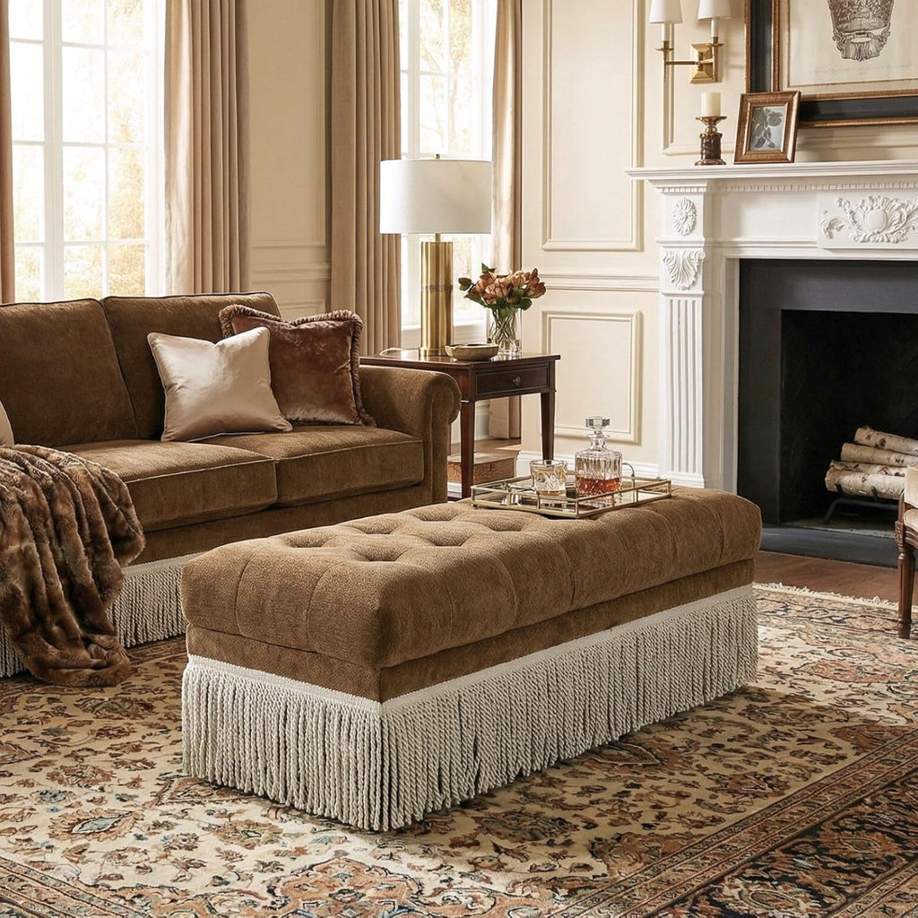 Hyfirm 47-Inch Chenille Ottoman Bench Vintage Tufted Fringe Design Brown | From bedroom dressing to living room lounging, this bench serves as an end-of-bed seat, sofa footrest, or entryway accent