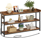 IRONCK Console Table with Power Outlet, One Piece Top, Sofa Table 55" | Entryway Table with Storage, Narrow Hallway Table for Entryway, Living Room, Foyer, Height Adjustable, Easy Assembly