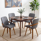 Dining Room Chairs Set of 4, Mid Century Modern Gray Fabric+Faux Leather Kitchen Chairs No Arms,Bamboo Legs Side Chairs No Wheels,Accent Chair for Dining Rooms
