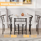 JUMMICO 3-Piece Wooden Round Table & Chair Set (White/Black) | Kitchen Breakfast Nook Wood Grain Tabletop with Metal Frame and Built-in Wine Rack for Kitchen, Dining Room
