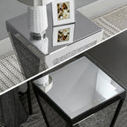 IKIFLY Mirrored Nightstand with Large Square Tabletop, Silver End Table with Crushed Diamonds, Modern Accent Beside Table for Living Room, Bedroom and Office