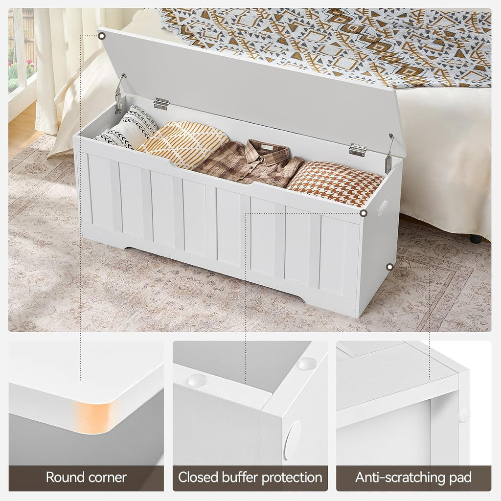 VANKILEY 47.2" Storage Chest Extra Large, Storage Bench.(White) | Wooden storage chest with 2 hinges,47.2"Lx15.7"Wx19.1"H.Storage bench for bedroom,living room,entryway and blanket storage