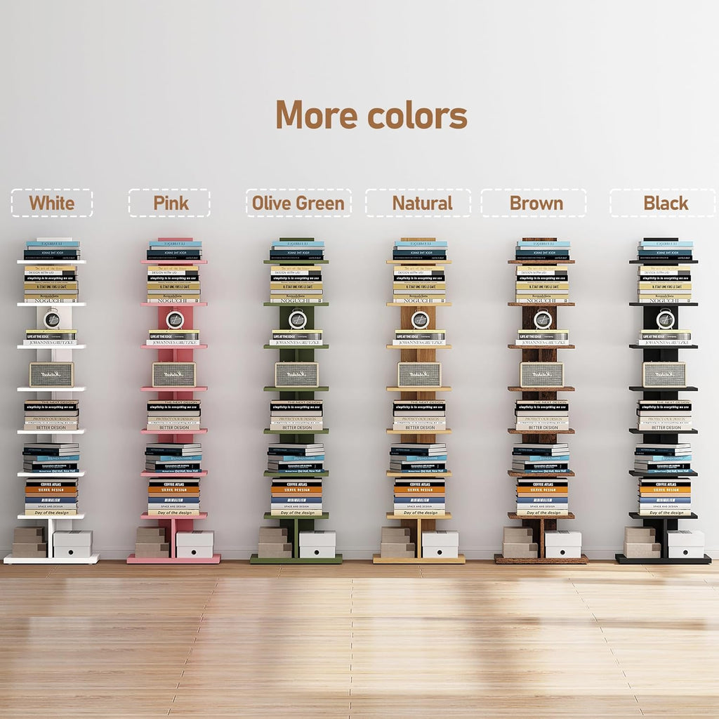 TUTOTAK Narrow Bookshelf, 8-Tier Bookcase, Spine Book Shelf for Small Space, Corner Standing Shelf for Living Room, Office, Study, Entryway, White BS06BW008