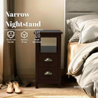 Narrow End Table with Two Drawers & Open Shelf - Brown Nightstand/Side Table for Living Room, Bedroom