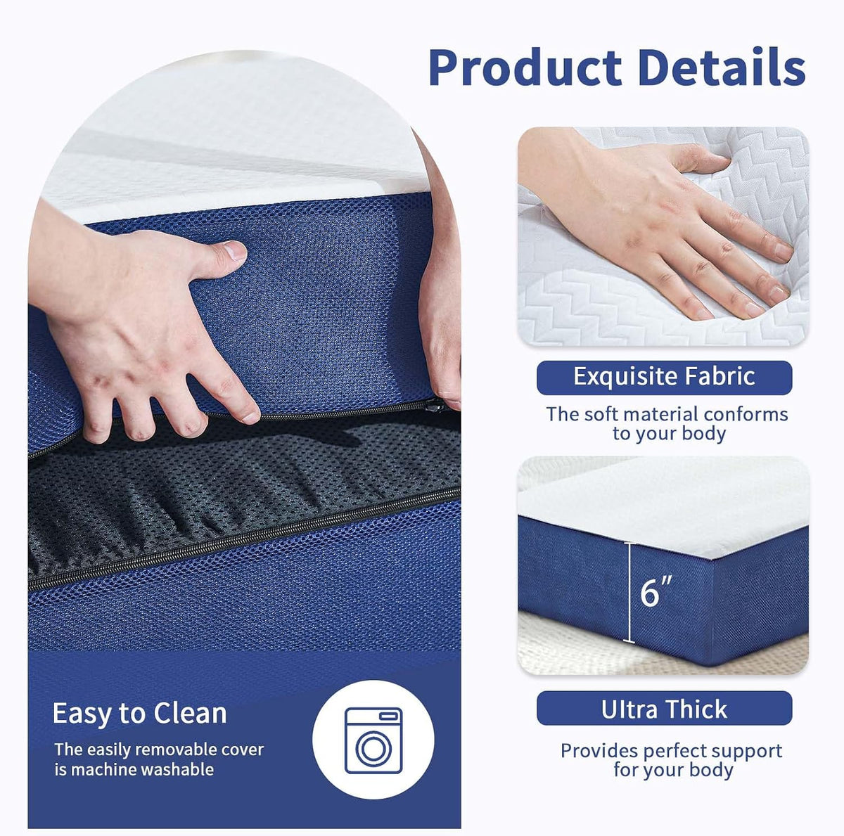 CYMULA Folding Mattress Full Size, Memory Foam 6 inch Tri Portable Trifold Mattress Futon Topper Full with Breathable & Washable Cover, Murphy Bed Guest Bed RV Trips,52"×73"×6"
