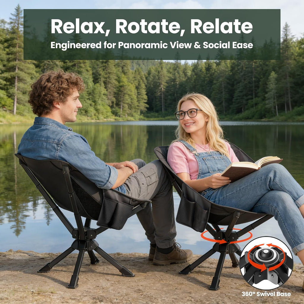 Portable Camping Chairs for Adults, Comfy Folding Camp Chair | 3.5 lbs Lightweight, 10 Seconds Quick Setup, Side Pocket, Storage Bag Easy to Carry for Outdoor Sporting, Holds up to 330 lbs