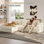 Yaheetech 110" Sectional Sofa Couch with Chaise, Beige | Sectional Sofa Cloud Couch Corduroy Modular L-Shape Couch No Assembly Sofa with Detachable Pillow for Living Room Guest Room
